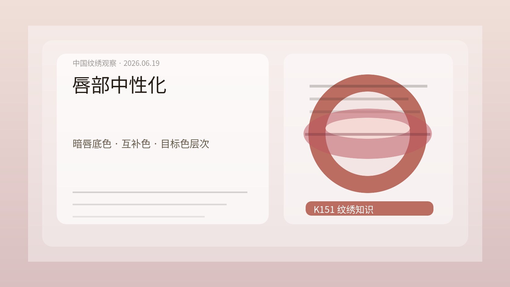 唇部中性化原理图，暗唇底色、互补色校正和目标色层次被整理成色彩判断卡片
